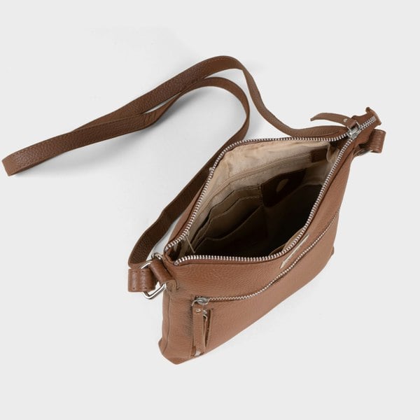 Assots London 'RUE' Tan Pebble Grain Real Leather Crossbody Bag