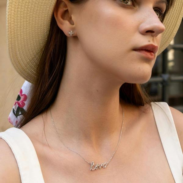 Spero London Sterling Silver Jewelled Love Necklace