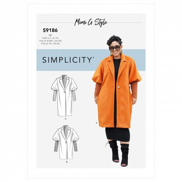 Simplicity Sewing Pattern 9186, Coats, Jackets for Women, H5 (6-8-10-12-14) - Intermediate