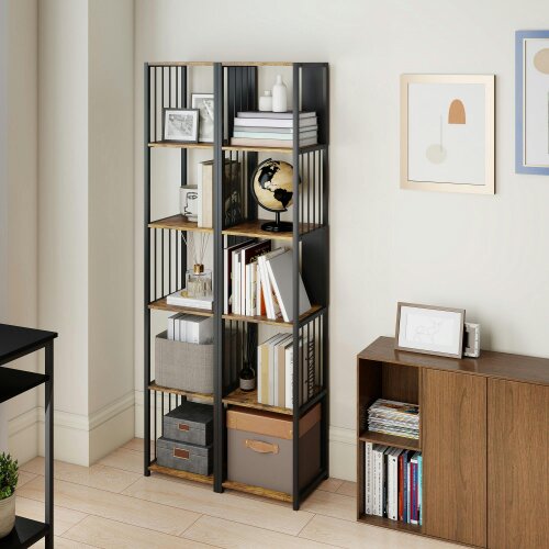 Wyld Haus Remo Metal And Wood Rustic Brown 5 Tier Bookshelf With Steel Frame