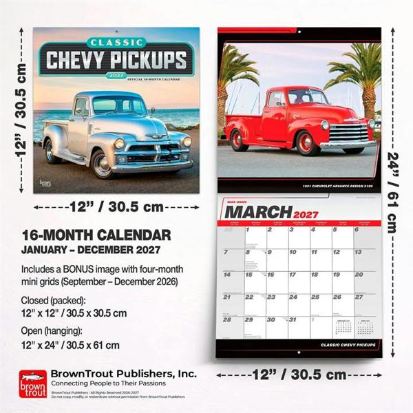 Classic Chevy Pickups Calendar 2027, Wall Calendars, Month To View, Transport, Gift