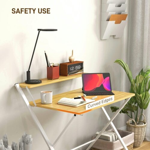 Wyld Haus Lune 86cm Maple Wood Effect Folding Desk With 2 Tier Storage Shelves