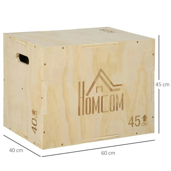 Natural wooden plyometric jump box with handle opening, 40 cm by 60 cm size view