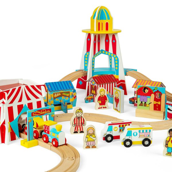 Bigjigs Rail Wooden Fun Fair Train Set - 54 Play Pieces