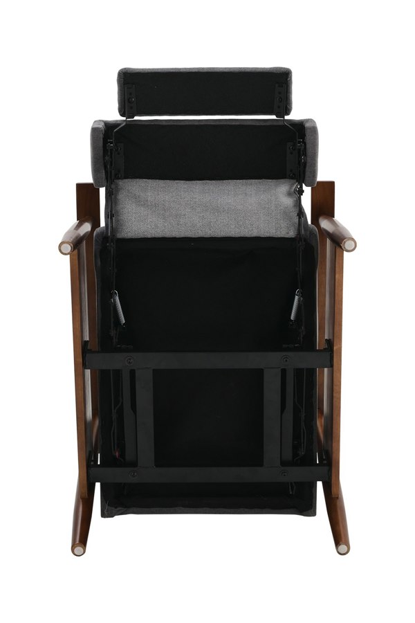 Living and Home Grey Manual Recliner with Walnut Colored Wooden Armrests