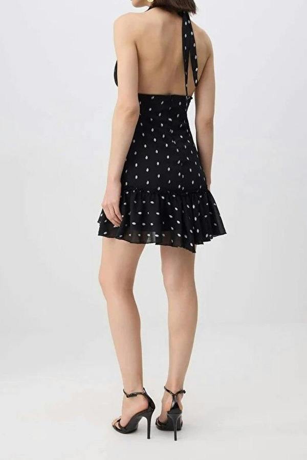 WOVCOR Polka Dot Chiffon Lined Mini Elegant Dress