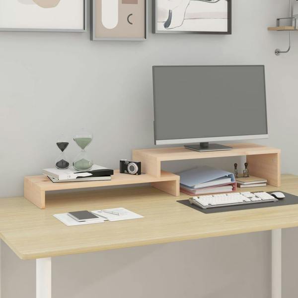 Berkfield Monitor Stand (52-101)x22x14 cm Solid Wood Pine