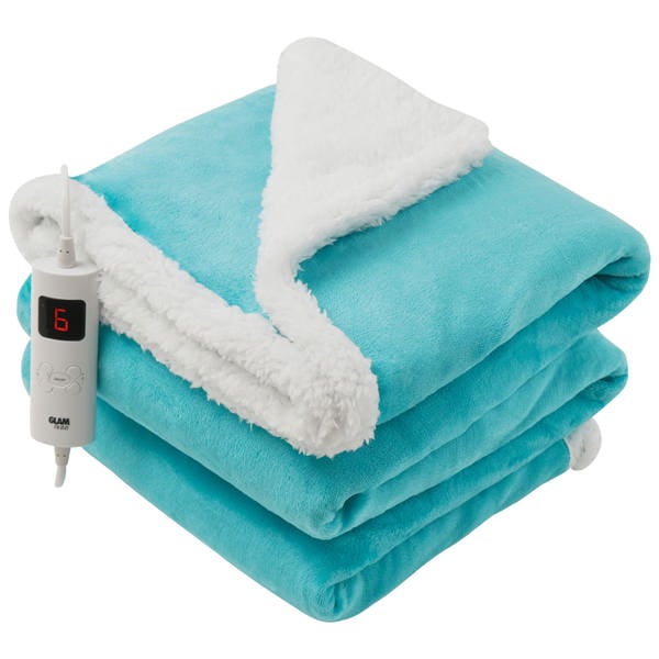 GlamHaus Heated Throw Electric Fleece Over Blanket Sofa Bed Large 160 X 130cm Scuba Blue