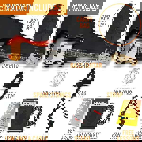 3rd Avenue Rocket Series Electric Bass Guitar Pack Bass Guitars#colour_Sunburst