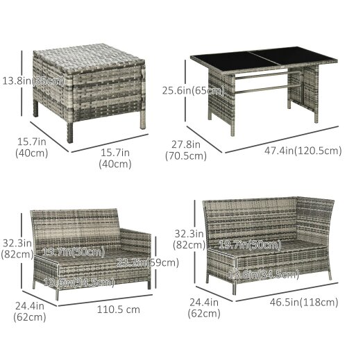 Wyld Haus Rarapa Rattan Dark Blue 7 Seater Garden Sofa Set With Glass Table And Cushions
