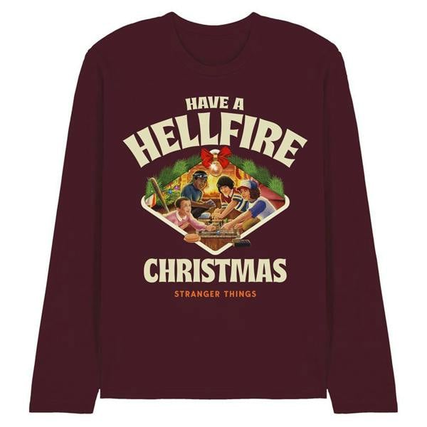 Stranger Things Unisex Adult Have A Hellfire Game Board Long-Sleeved Christmas T-Shirt - Burgundy - 