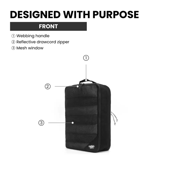 CabinZero Classic Clean Dirty Packing Cube L, Two Compartments and Mesh Window, Fully Flat