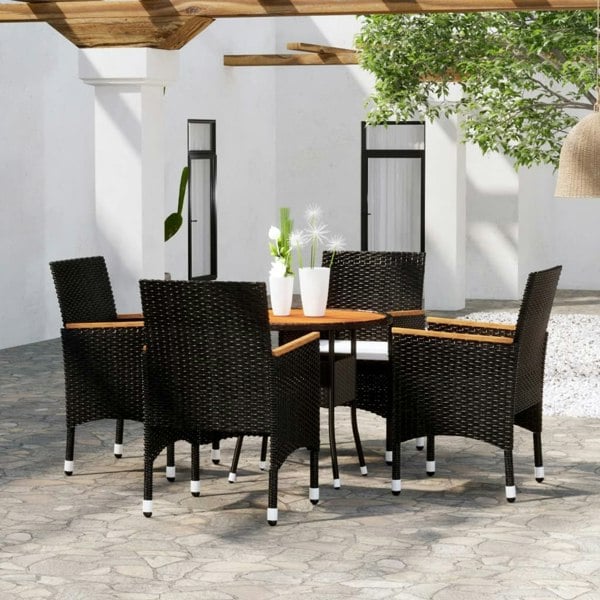 Berkfield 5 Piece Garden Bistro Set Poly Rattan and Solid Wood Black