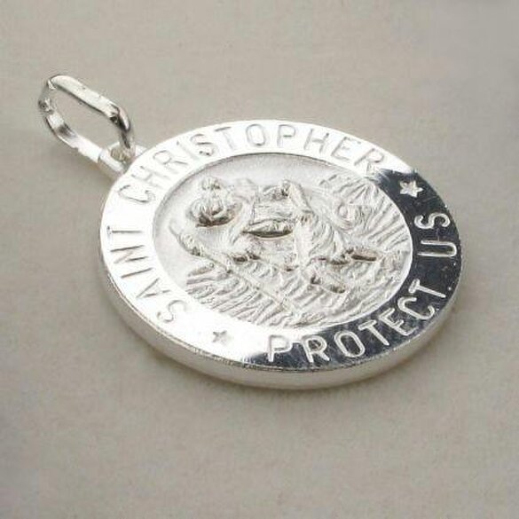 Christopher James of London Sterling Silver 3D St Christopher Pendant Various Sizes With Optional Engraving & Chain