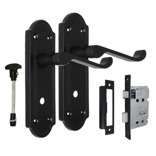 EDH Door Hardware Matt Black Door Handles - Askworth Internal Door Handles with Bathroom Sash Lock
