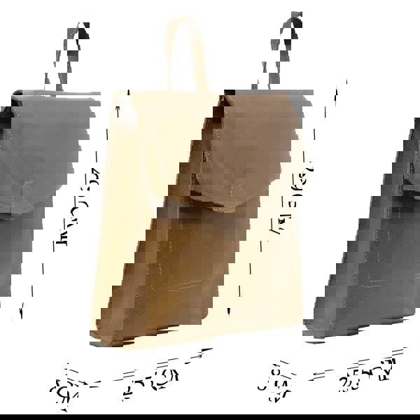 Assots London 'MARGARET' Tan Natural Grain Polished Leather Flap Over Backpack