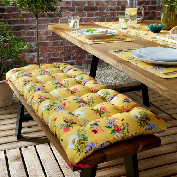 RHS Exotic Garden Shower Proof Outdoor Cotton 3 Seater Bench Cushion