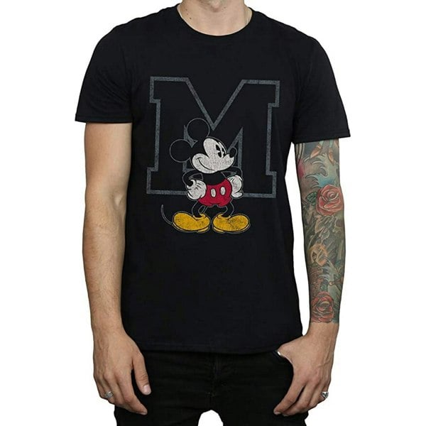 Disney Mens Classic M Mickey Mouse Cotton T-Shirt - Black