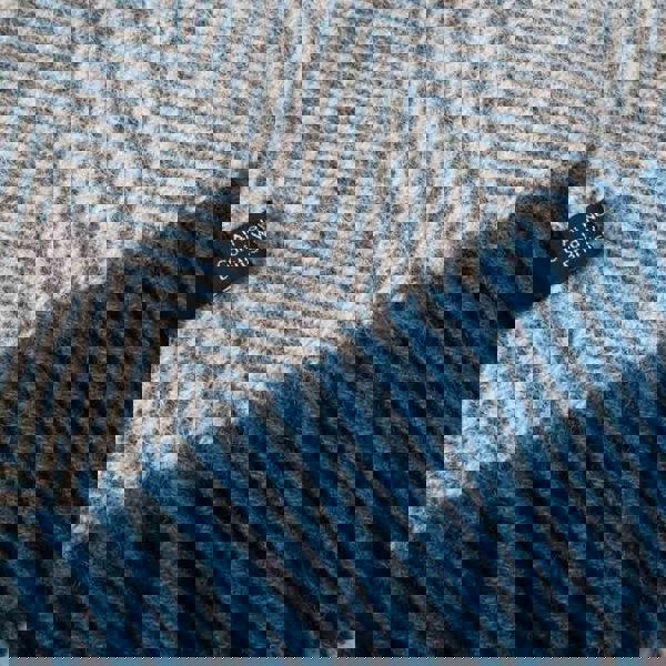 Evening Tales - Pure New Wool Blanket - Traditional Herringbone - Light Grey & Blue - Heating & Plumbing London - Throw