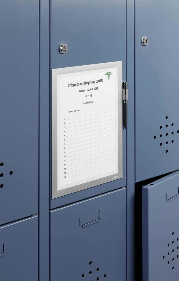 Durable DURAFRAME NOTE Magnetic Document Frame for Metal | A4 Silver