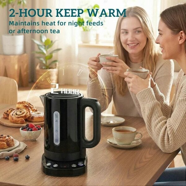 Electric Kettle, 1.7L, Fast Boil, 3kW Water Kettle with UK Strix Thermostat, Keep Warm Function, LCD Base, Black