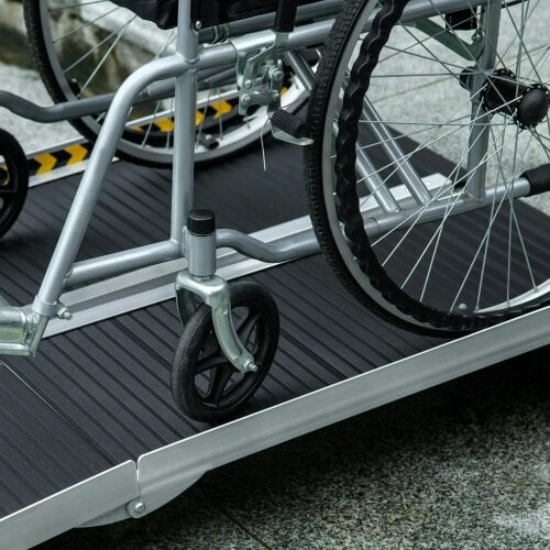 Bobobiy Wheelchair Ramp, 152L x 73Wcm, 272KG Capacity, Folding Aluminium Threshold Ramp with Non-Skid Surface, Transition Plates Above and Below