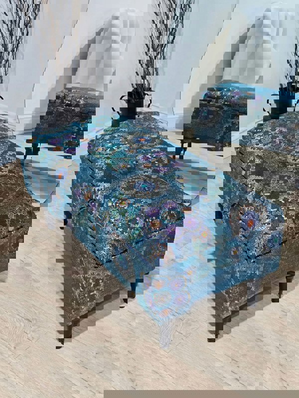 PREMIUM LOOP FLORAL GREEN PATTERN FOOTSTOOL CIRCLE BENCH COFFEE TABLE - ISTOOLS