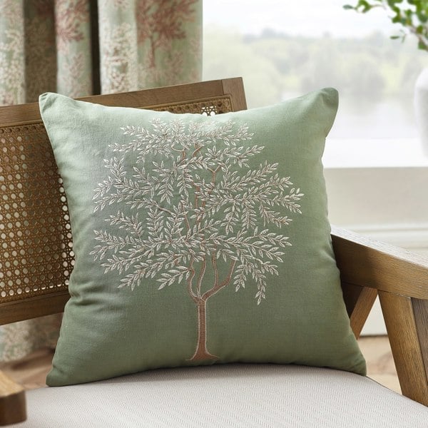Catherine Lansfield Woodland Trees Embroidered Cushion Green