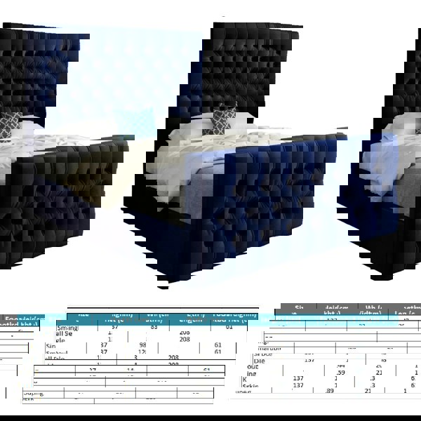 Casa Magna Novara Upholstered Soft Velvet Bed Frame - Blue