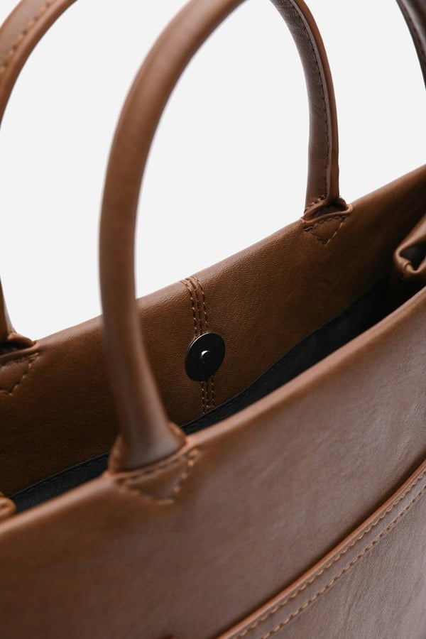 Where's That From Flores Luxury Structured Leather Tote Bag in Tan