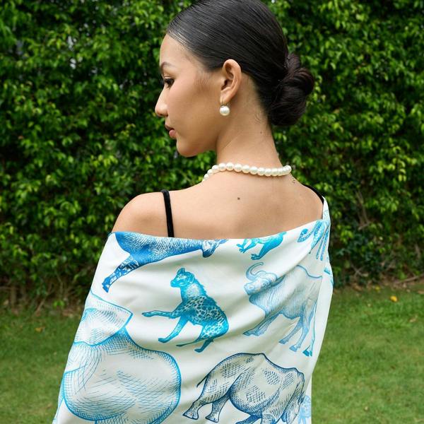 The Naturalist's Sketchbook Animal Print Twill Silk Scarf – Cornflower Blue & Ivory