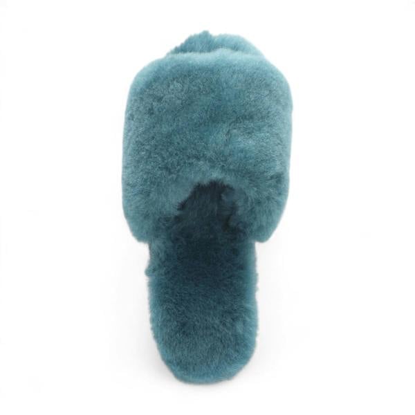 Infinity Leather Women's Sheepskin Slippers Teal Warm Winter Fur Sliders - Nordic