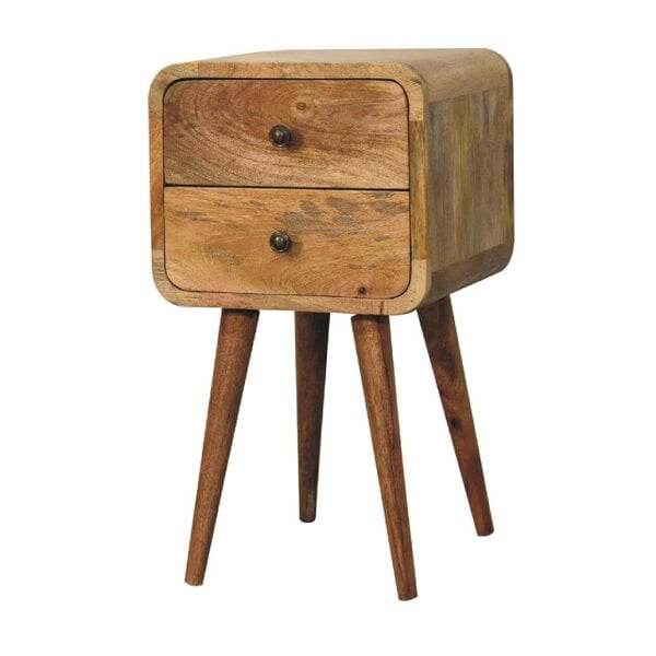 Wyld Haus Parma Mini Oak Mango Wood Curved Bedside 2 Drawers