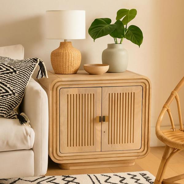 Wyld Haus Arizona Carved Natural Mango Wood 2 Door Cabinet