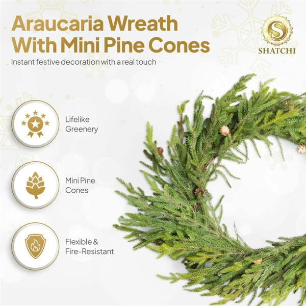 80cm Green Araucaria Artificial Wreath Set for Indoor Christmas and Winter Home Decor image 3