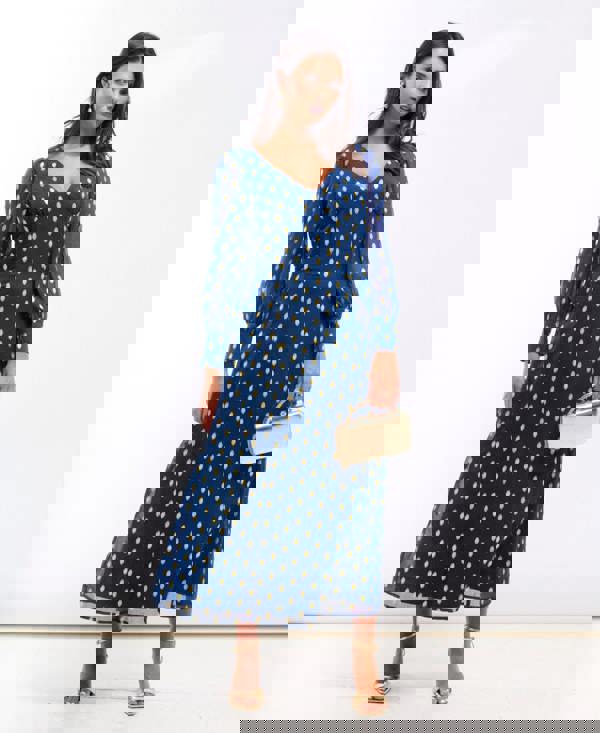 Needs No Label Dark Blue Long Sleeve Plunge Midaxi Dress