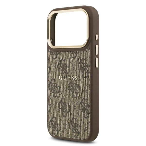 Guess PU Leather 4G Gold Frame Case with MagSafe for iPhone 17 Pro 6.3" Brown - GUHMP17LP4MSEGCW