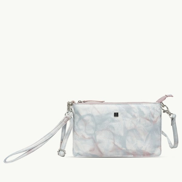 Assots London 'TODD' Blue & Orchid Pink Tie Dye Real Leather Crossbody Wristlet Bag