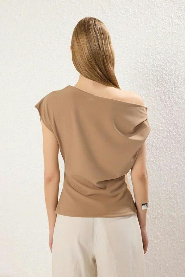 WOVCOR Draped One Shoulder Blouse