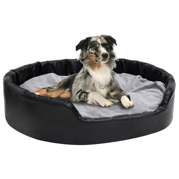 Berkfield Dog Bed Black and Grey 99x89x21 cm Plush and Faux Leather