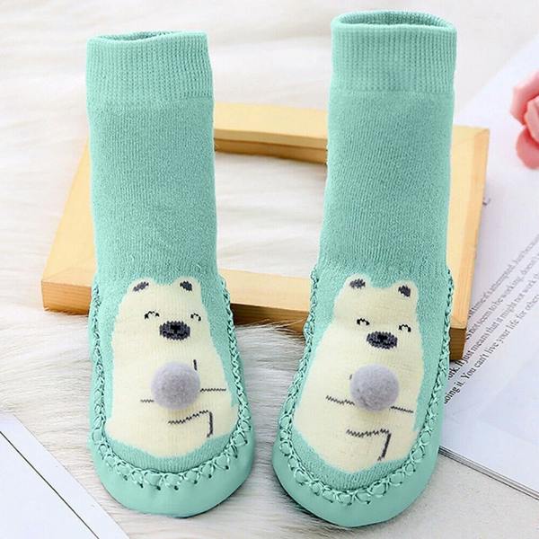 ATEK Baby Anti-Slip Crib Shoes Slipper Socks Blue 6-12 Months 13cm