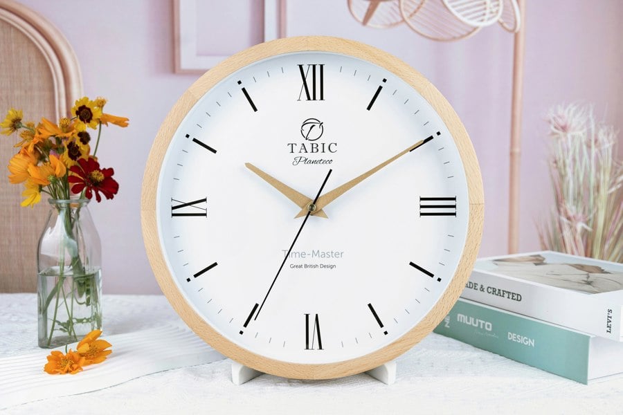 Tabic Time Clock - Planeteco Time Master - Roman numeral wall clock for home decor.