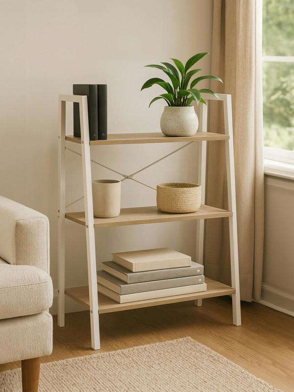 Bradbury Three Tier Natural Oak Veneer Ladder Shelf Unit