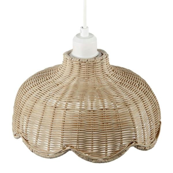 Handwoven Natural Rattan Pendant Light Shade with Scalloped Edge Image 3