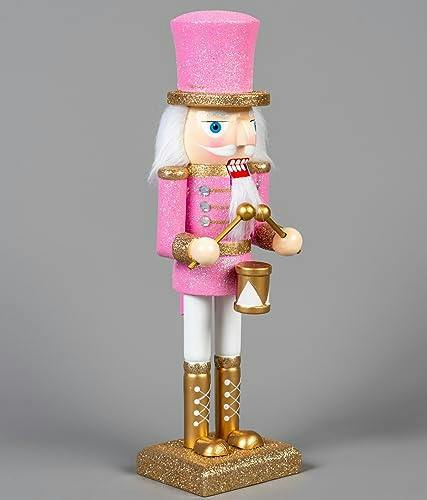 25cm Pink Wooden Nutcrackers Soldiers King Drummer Christmas Ornament 4pcs Set image 8