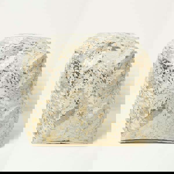 HOMESCAPES Gold & Grey Geometric Diamond Leather Pouffe Bean Cube