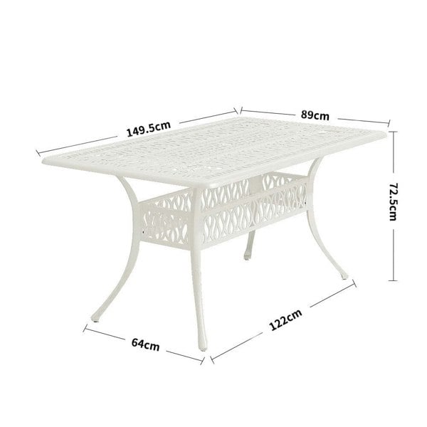 150cm Wide Garden Dining Table Hollow Cast Aluminium Tables White/Black Garden Dining Tables Living and Home