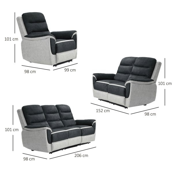 Comfy Living Two Tone Contrast Fabric Recliner Set Chair 2 Seater Sofa 3 Seater Sofa Grey