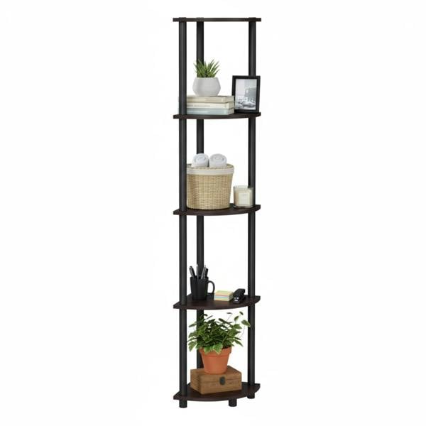WALPLUS Turn-N-Tube 5 Tier Corner Display Rack Multipurpose Shelving Unit, Dark Walnut perfect for organized storage and display