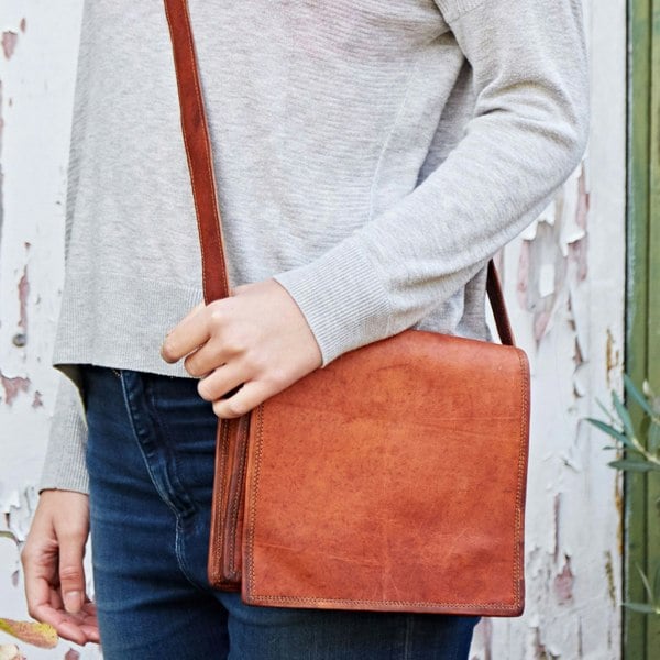 Paper High Brown Leather Messenger Bag